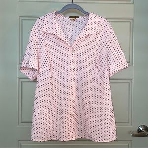 Pink and black polka dot short sleeve button down